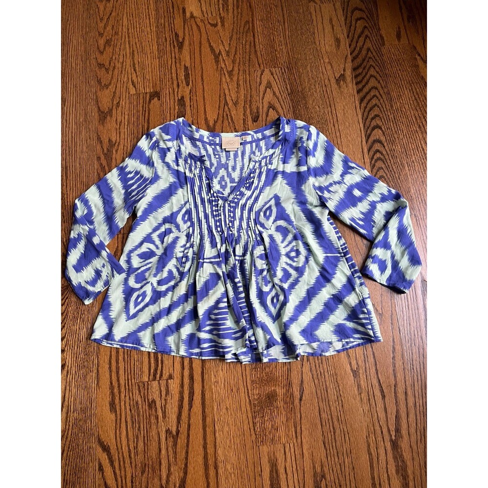 Vanessa Virginia Anthropologie Long Sleeve Top Womens Size 4 Blue and Green